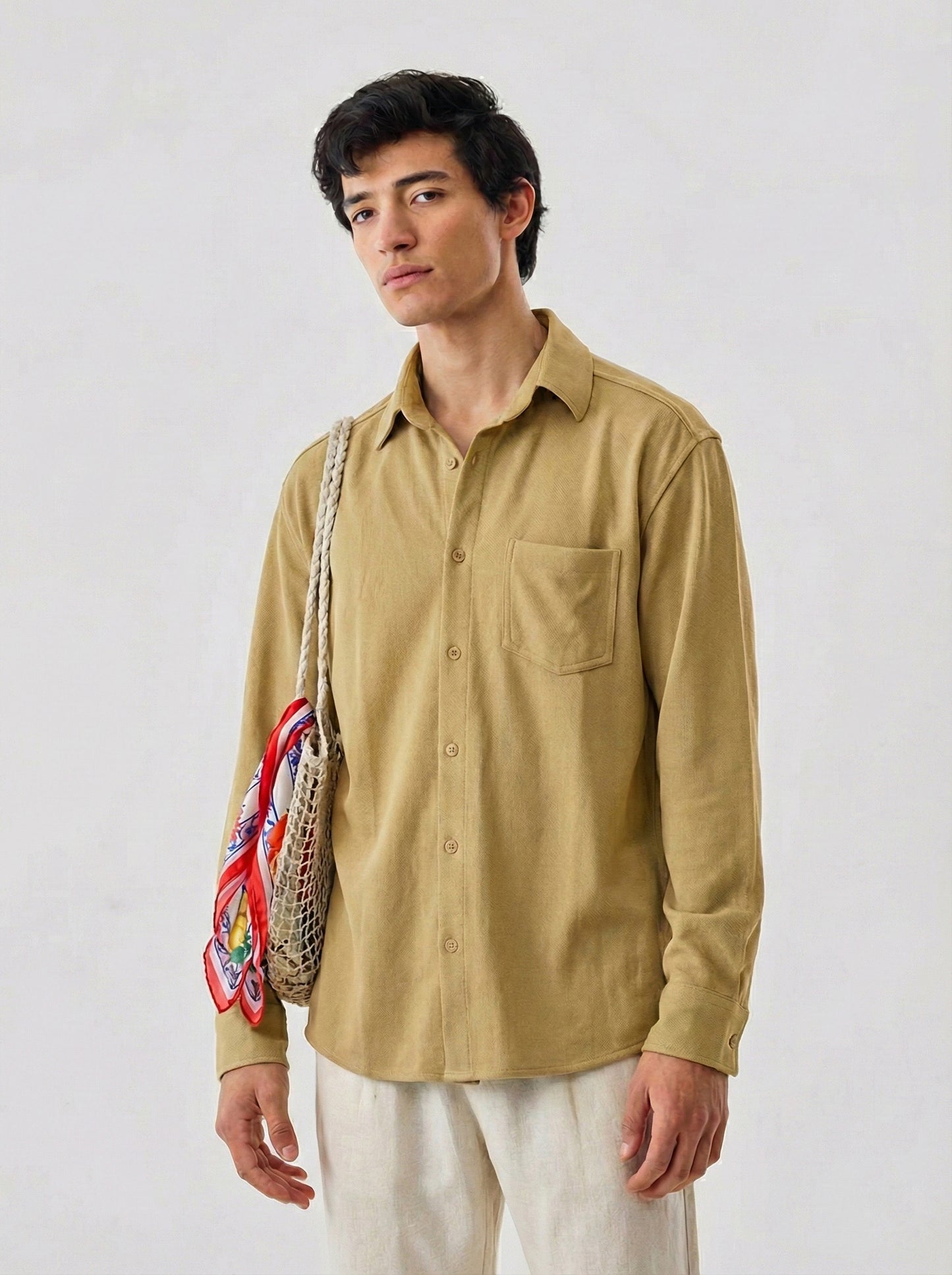 Men's Solid Mist Lycra Casual Button-Down Shirt