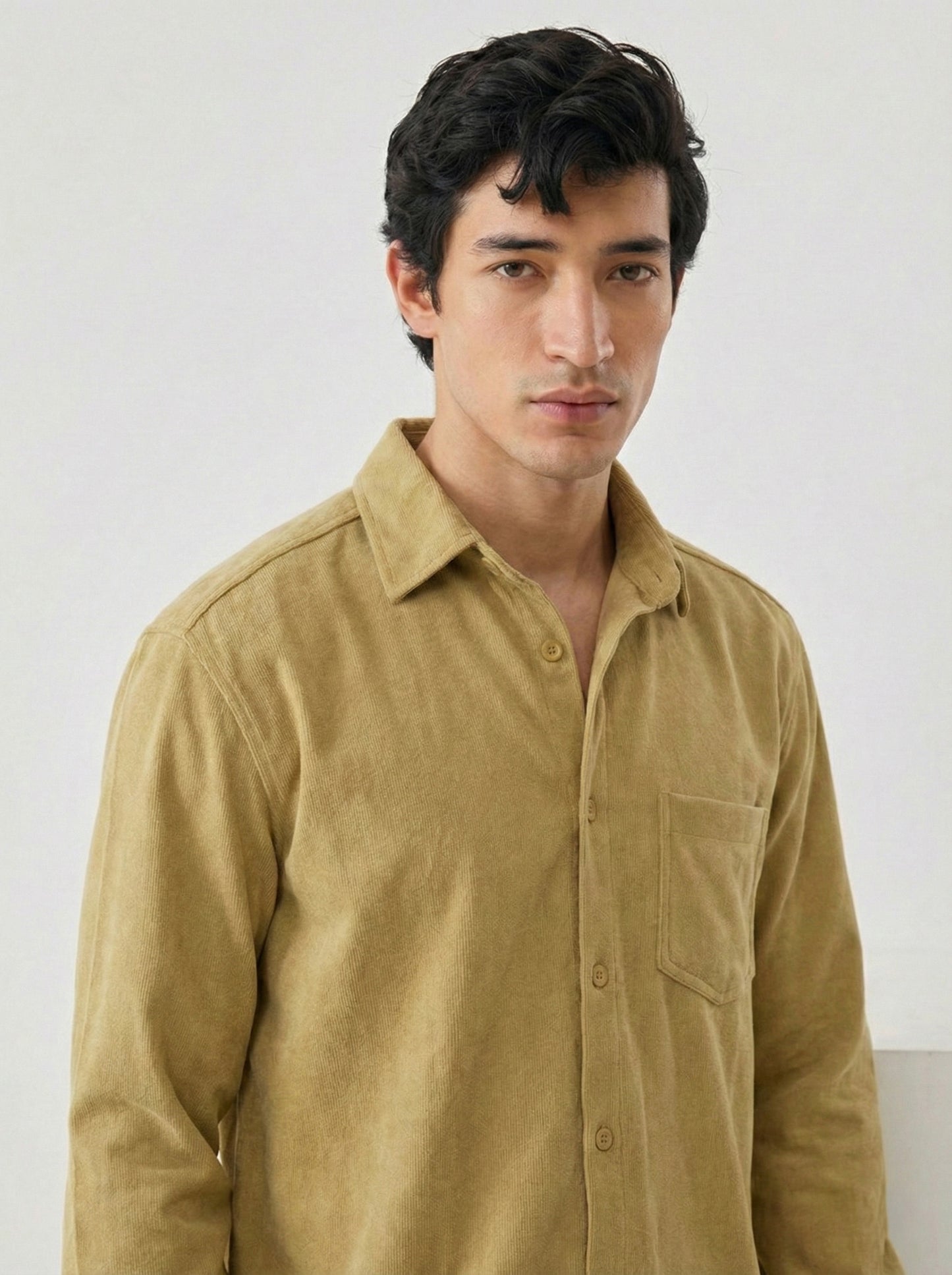 Men's Solid Mist Lycra Casual Button-Down Shirt