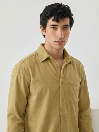 Men's Solid Mist Lycra Casual Button-Down Shirt