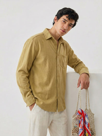 Men's Solid Mist Lycra Casual Button-Down Shirt
