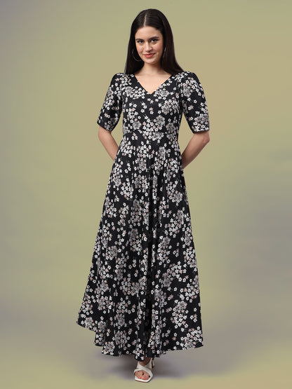 Puff Sleeves Ankle Length Flared Dress