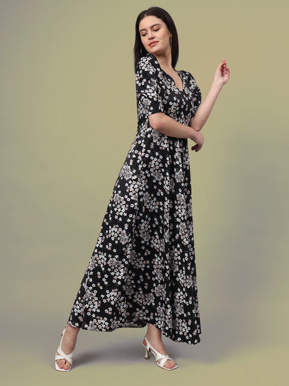 Puff Sleeves Ankle Length Flared Dress