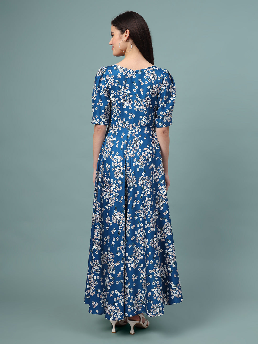 Puff Sleeves Ankle Length Flared Dress