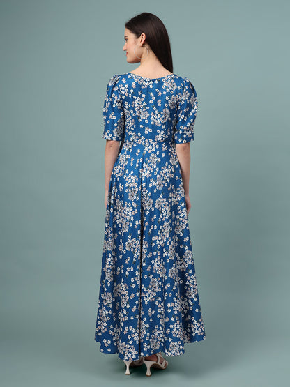 Puff Sleeves Ankle Length Flared Dress