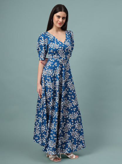 Puff Sleeves Ankle Length Flared Dress