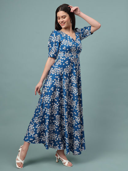 Puff Sleeves Ankle Length Flared Dress