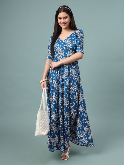 Puff Sleeves Ankle Length Flared Dress