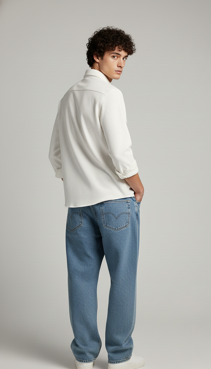 White Color Double Side Patch Pocket Knitted Shirt